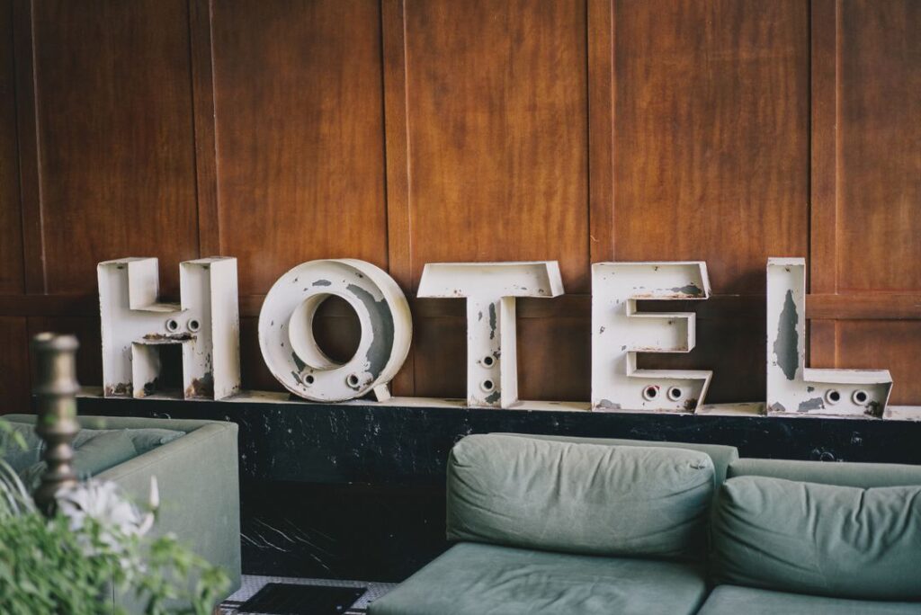 Lobby sign with dimensional letters inside a Tampa hotel