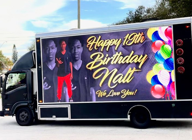 Durable, weather-ready body of a custom mobile billboard truck
